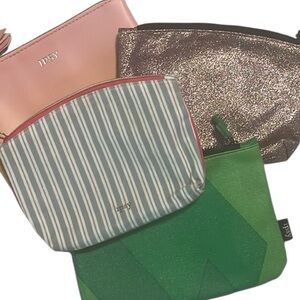 Ipsy Cosmetic Bags Set of Four Green Stripes Pink